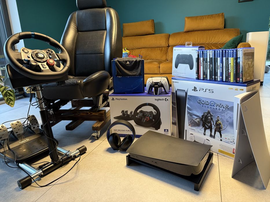 PlayStation 5 PS5 zestaw gamingowy Logitech g29 dualsense + 18 gier