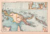 Nowa Gwinea. Piękna stara mapa 1900 r. autentyk