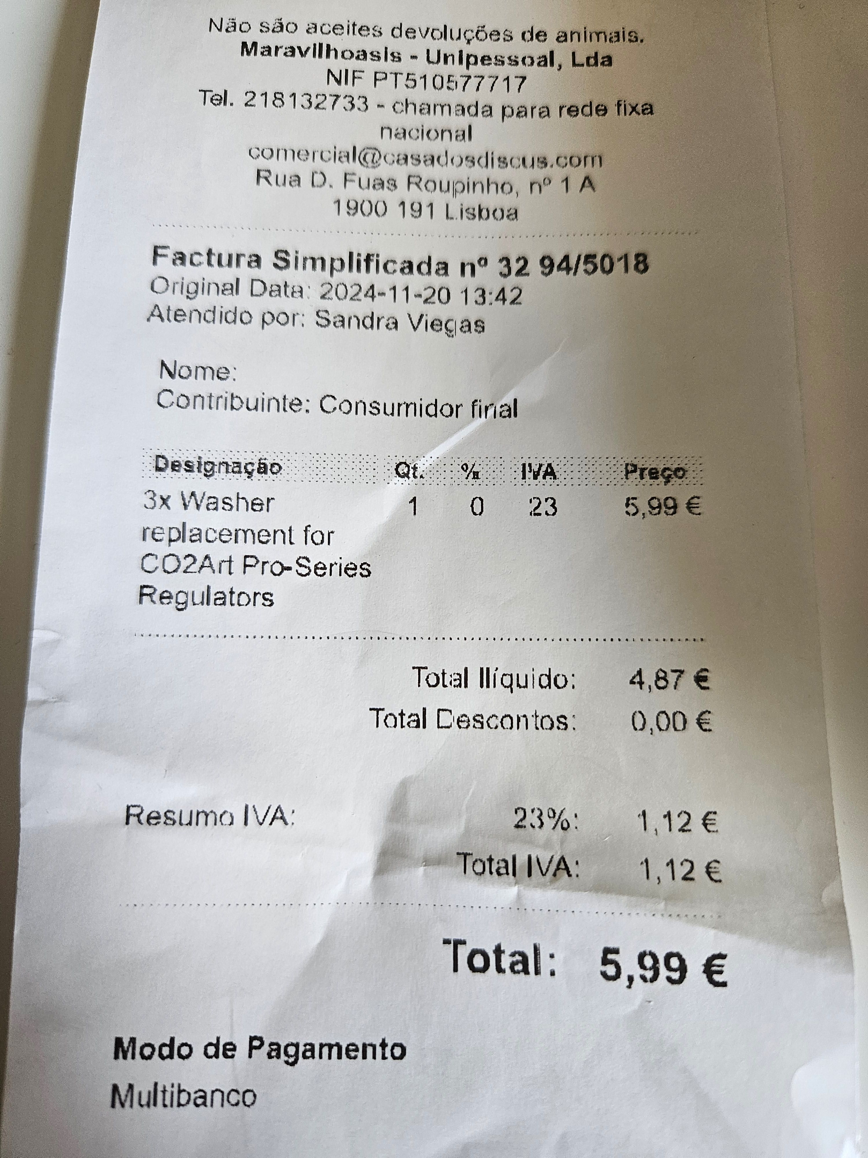 Substituição 3x Washer para CO2Reguladores Art-Pro-Series
