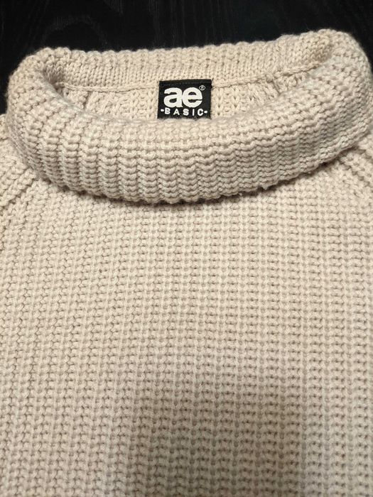 Sweter - gruby golf, raglan - jasnobeżowy - AE Basic