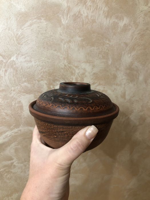 Глиняний горщик з кришкою глечик керамічний горщик для запікання