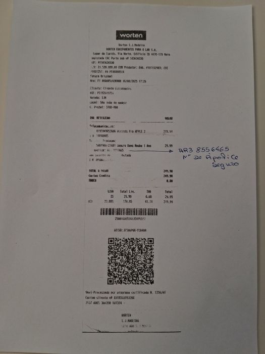 Airpods Pro Apple 2 com garantia e seguro comprado a 16/08/2025