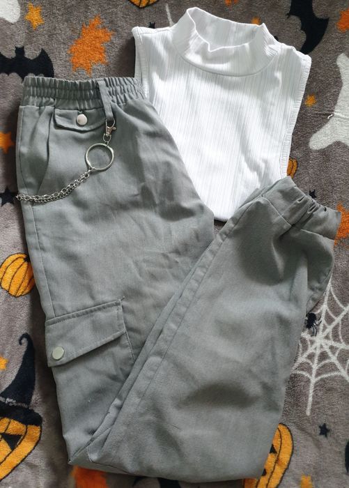 Spodnie cargo szare joggery z łańcuchem