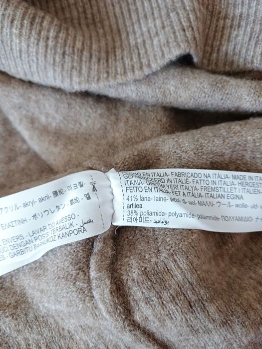 Massimo Dutti wełniany golf beżowy wełna oversize sweter z golfem beż