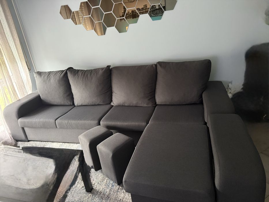 Sofa chaise lounge de 3 lugares cinza como novo