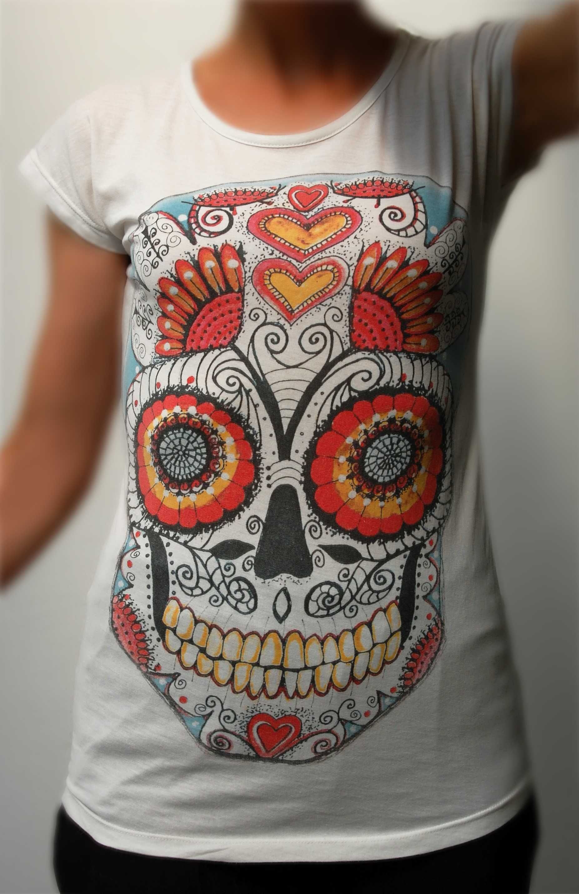 Santa Muerte, czaszka, bluzka z krótkim rękawem Favori, 36 S, bawełna
