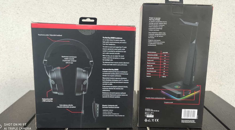 Słuchawki i stojak na słuchawki MAD DOG podświetlany, NOWY