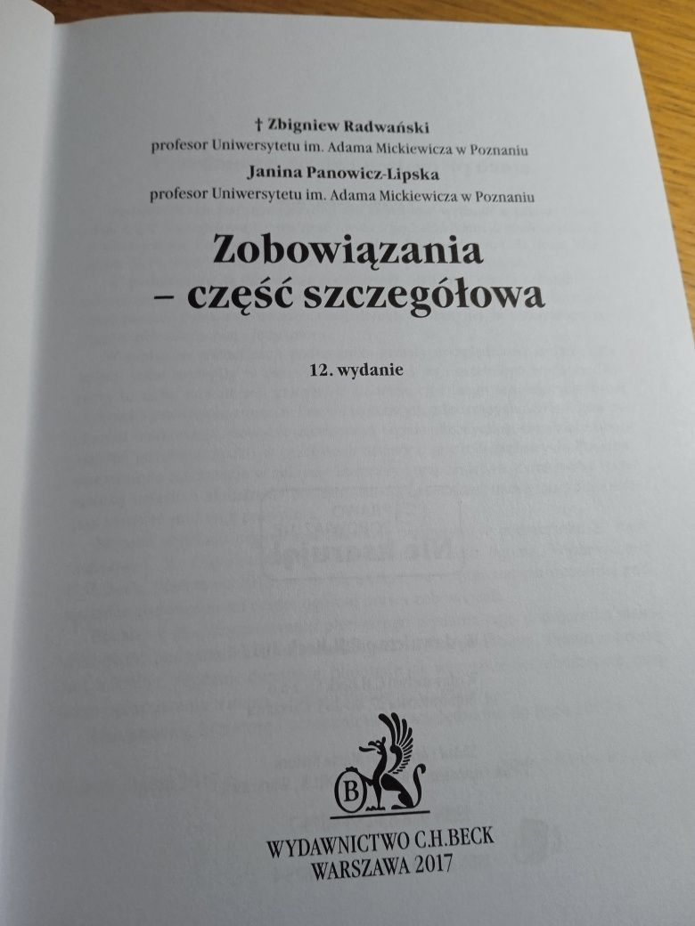 Zobowiązania część szczegółowa Radwański Panowicz-Lipska