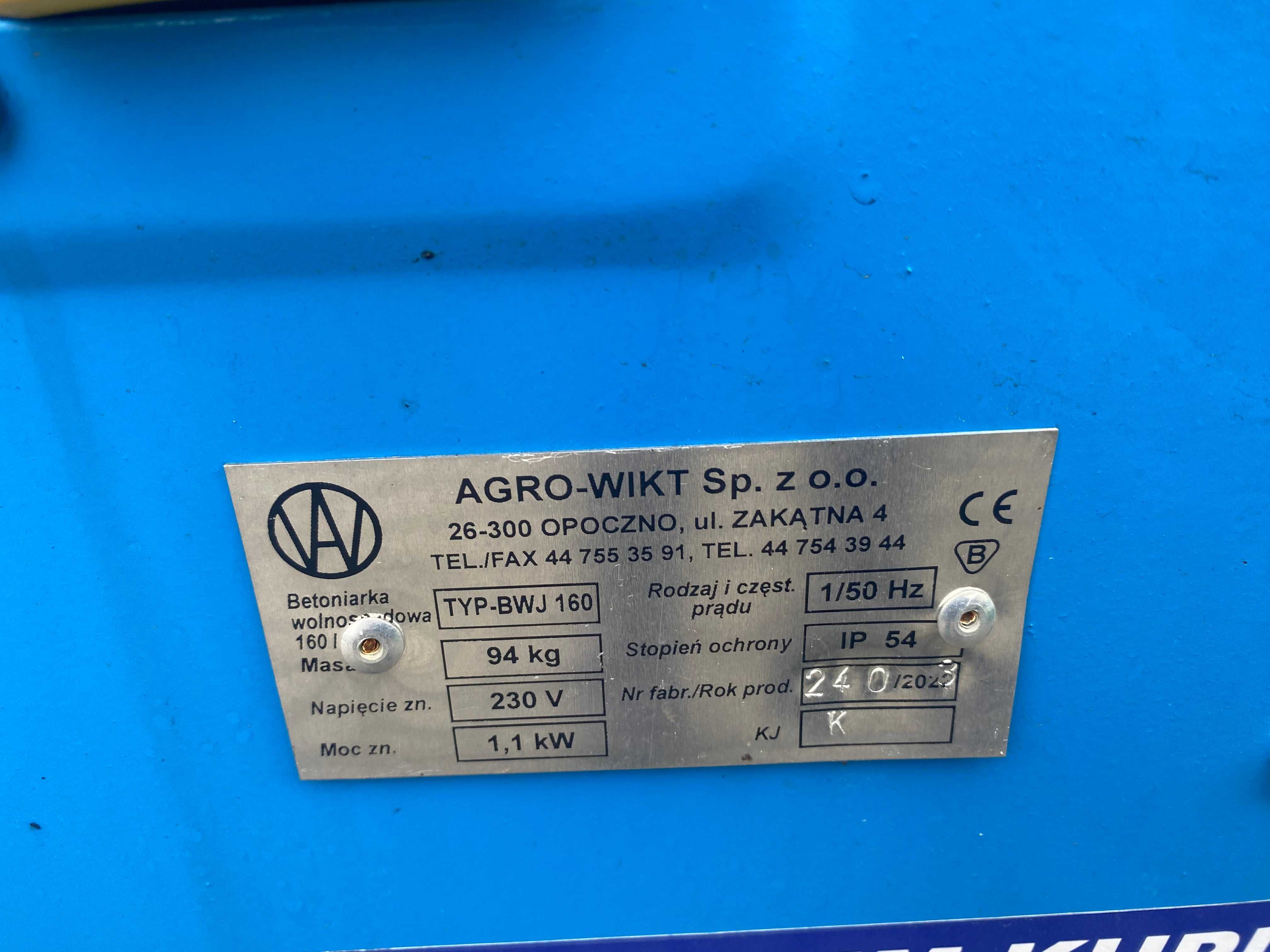 Nowa Betoniarka wolnospadowa AGRO-WIKT BWJ 160 Gwarancja 230V