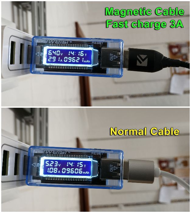 Cabo Type-C / iPhone USB 3A ficha magnética carregamento rápido