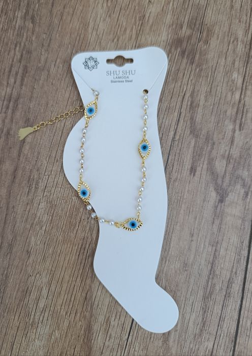 Bransoletka na nogę evil eye stal nierdzewna perły