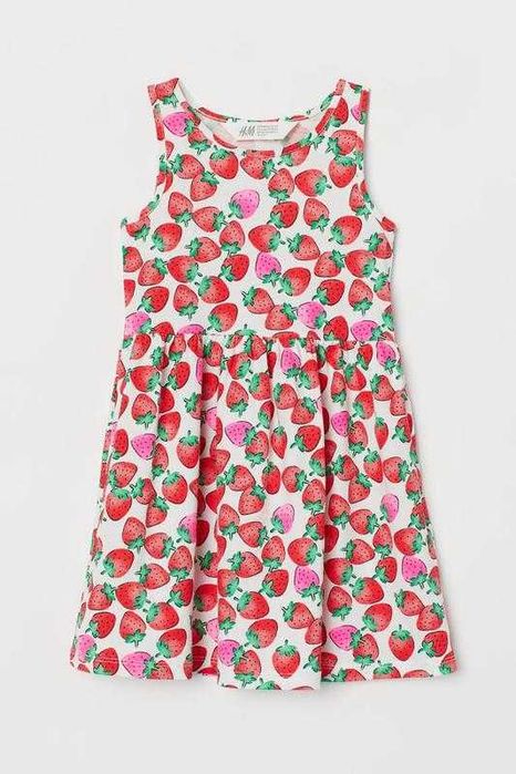 Хлопковое платье для девочки h&m принт клубника