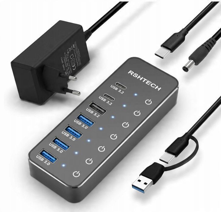 koncentrator USB C 3.2 z zasilaczem RSHTECH 7 portów