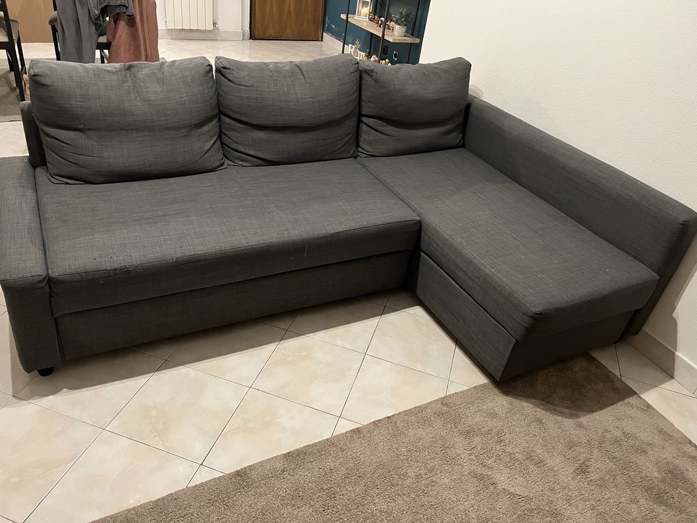 Sofá-cama de canto c/arrumação, Skiftebo cinz esc