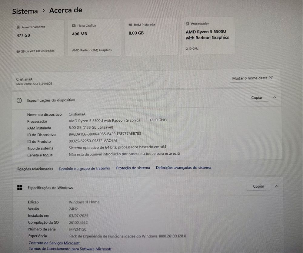 Computador Lenovo All In One