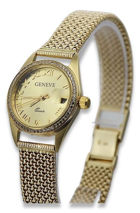 Złoty zegarek damski 14k z BRYLANTAMI 0.25ct Geneve lw078y&lbw003y-d/P