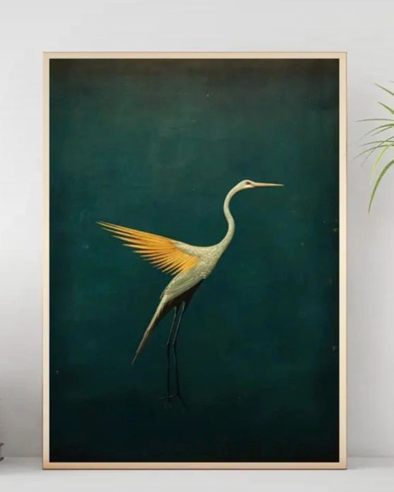 Plakat na materiale winylowym Japoński żuraw butelkowa zieleń