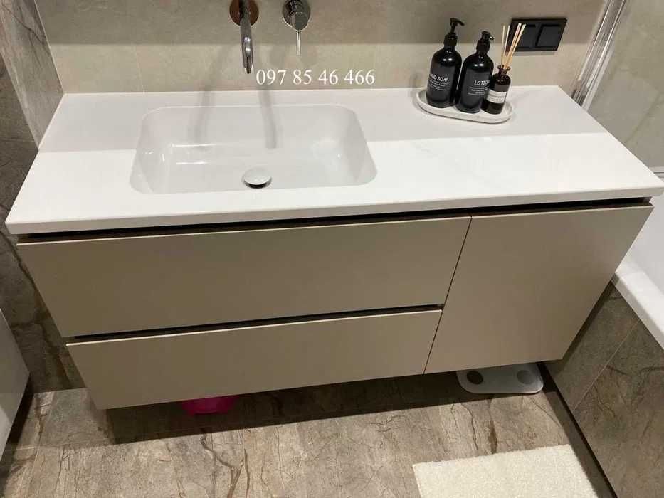 Суцільновилитий умивальник з тумбою та дзеркалом Безкоштовна доставка