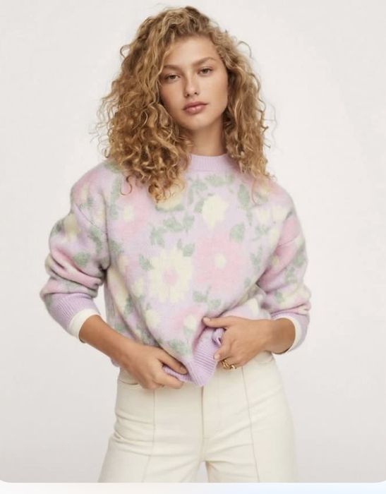 Zara Зимовий джемпер, рожевий, білий, квітковий принт