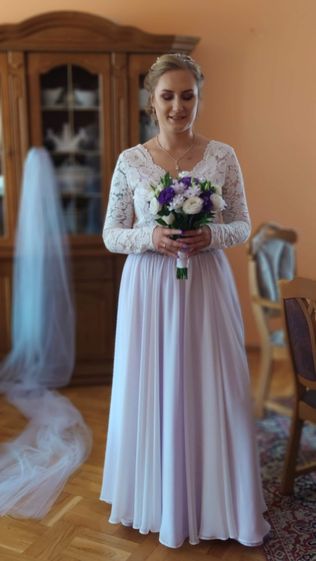 suknia ślubna biała lila Kraków koronka muślin na wzrost 177