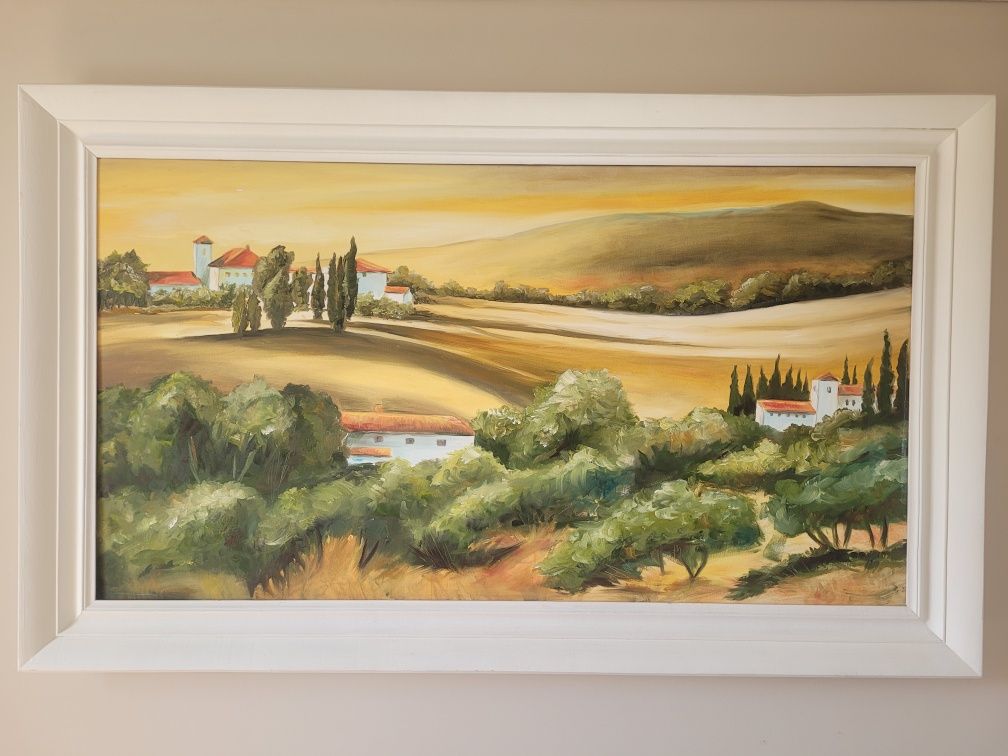 Pejzaż-Toskania- duży obraz olejny w drewnianej ramie