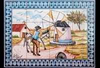 Painel de Azulejos GRANDE Moinhos de Vento Burro Camponês Paisagem