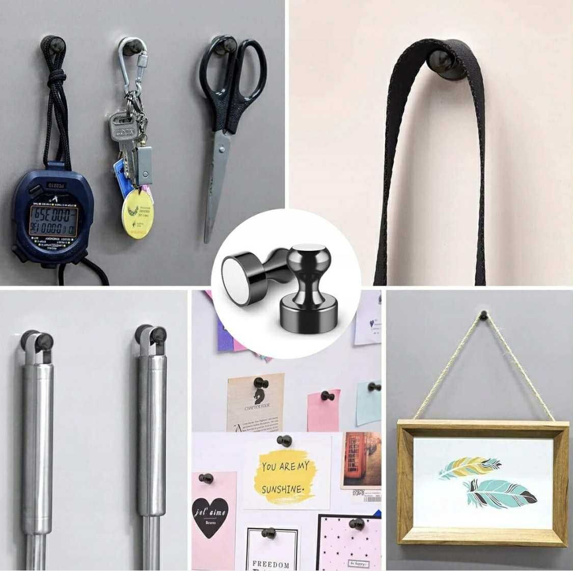Mocne magnesy neodymowe 12x16 czarne – zestaw 16 szt lodówki i tablicy