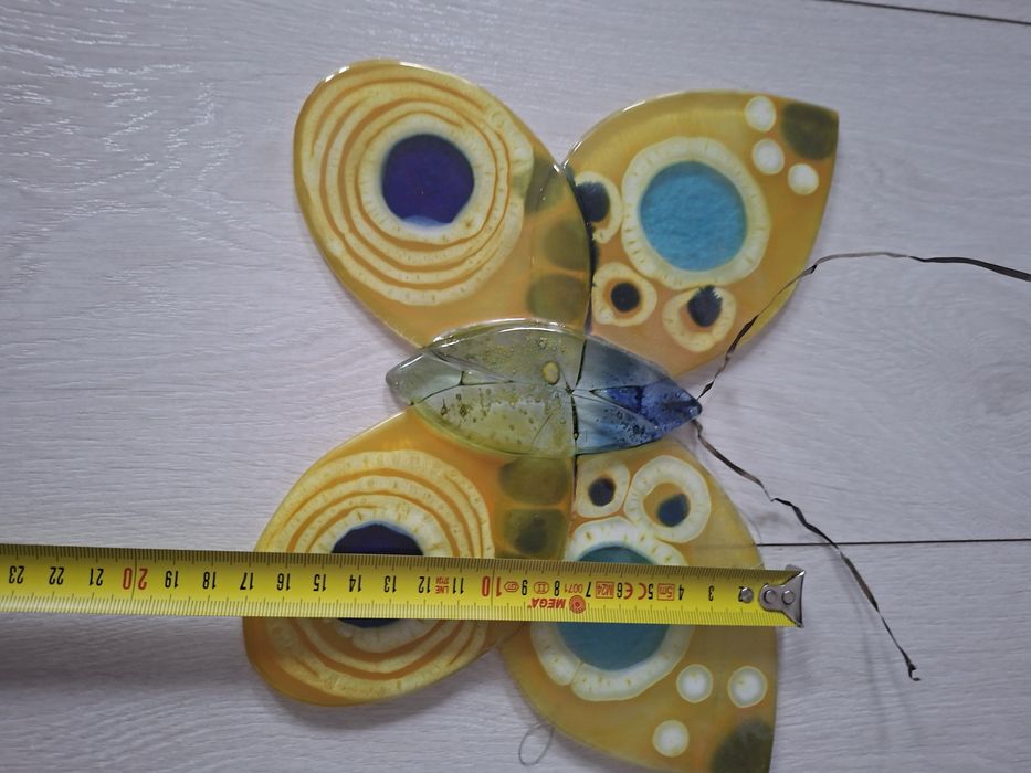 Motyl szklany dekoracja ręcznie robiony.