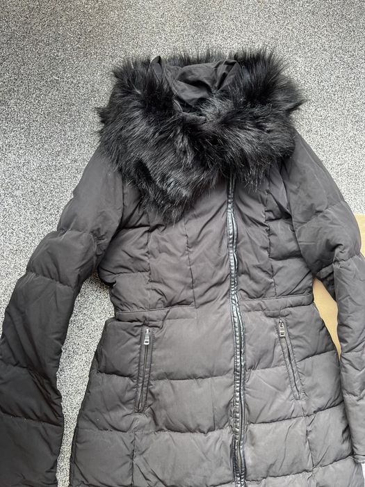 ZARA czarny puchowy płaszcz zimowy naturalny kaczy puch pikowany S