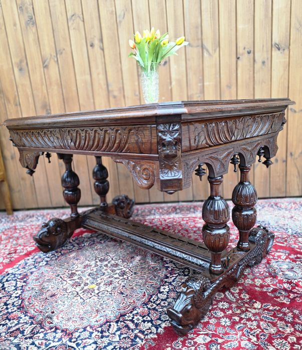 Eklektyczny stół biurko pomocnik rzeźbiony ryby #2142 Stylowy Węgrów