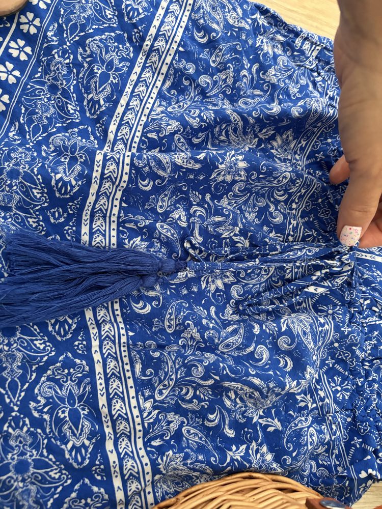 Kombinezon letni damski boho wiązany chwosty S granatowy jak nowy