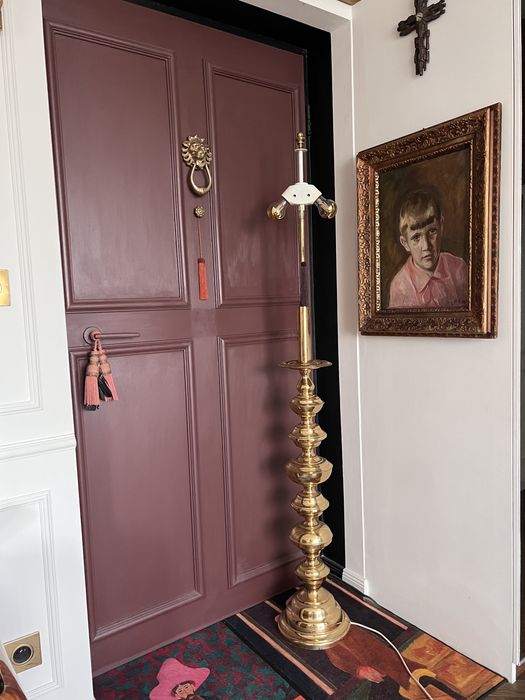 Lampa podłogowa totem ogromna bardzo ciężka mosiadz mosiężna 1960