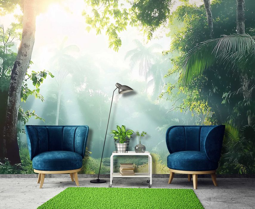 Fototapeta Las O Poranku Zieleń Drzewa Lato Wakacje Natura 3D + KLEJ