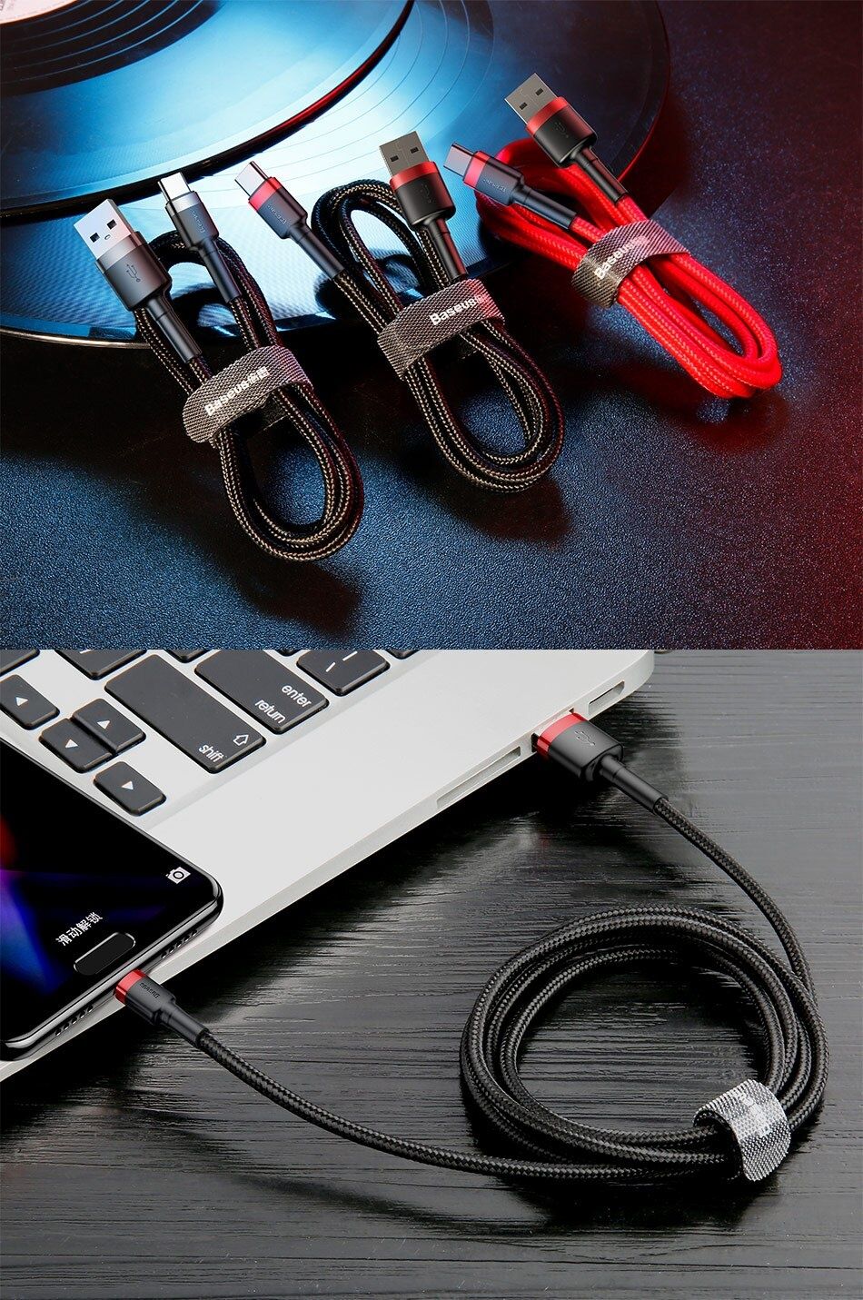 Кабель Baseus Cafule 1м для телефона iPhone Type-C Micro-USB