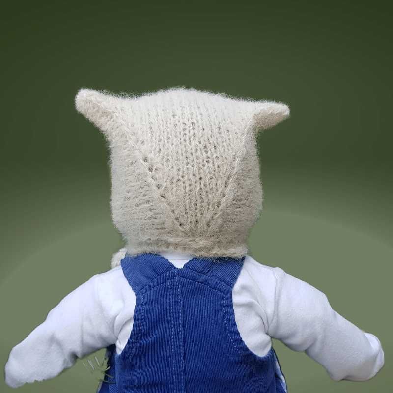 Czapka KOT kitty biała 50/52 alpaka/merynos ciepła