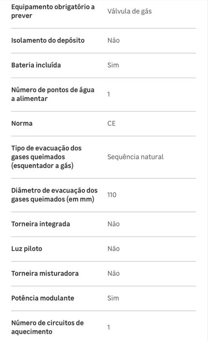 Esquentador a gás natural 11 litros A atmosférico HTM OBI na garantia