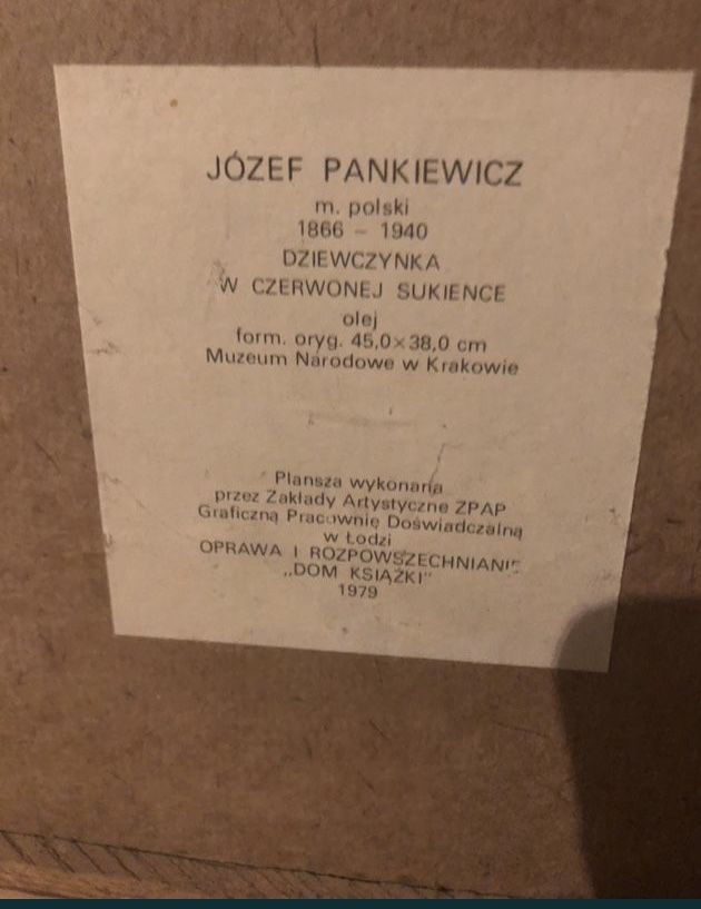 Obraz prl w ramie Józef Pankiewicz „ Dziewczyna w czerwonej sukience”