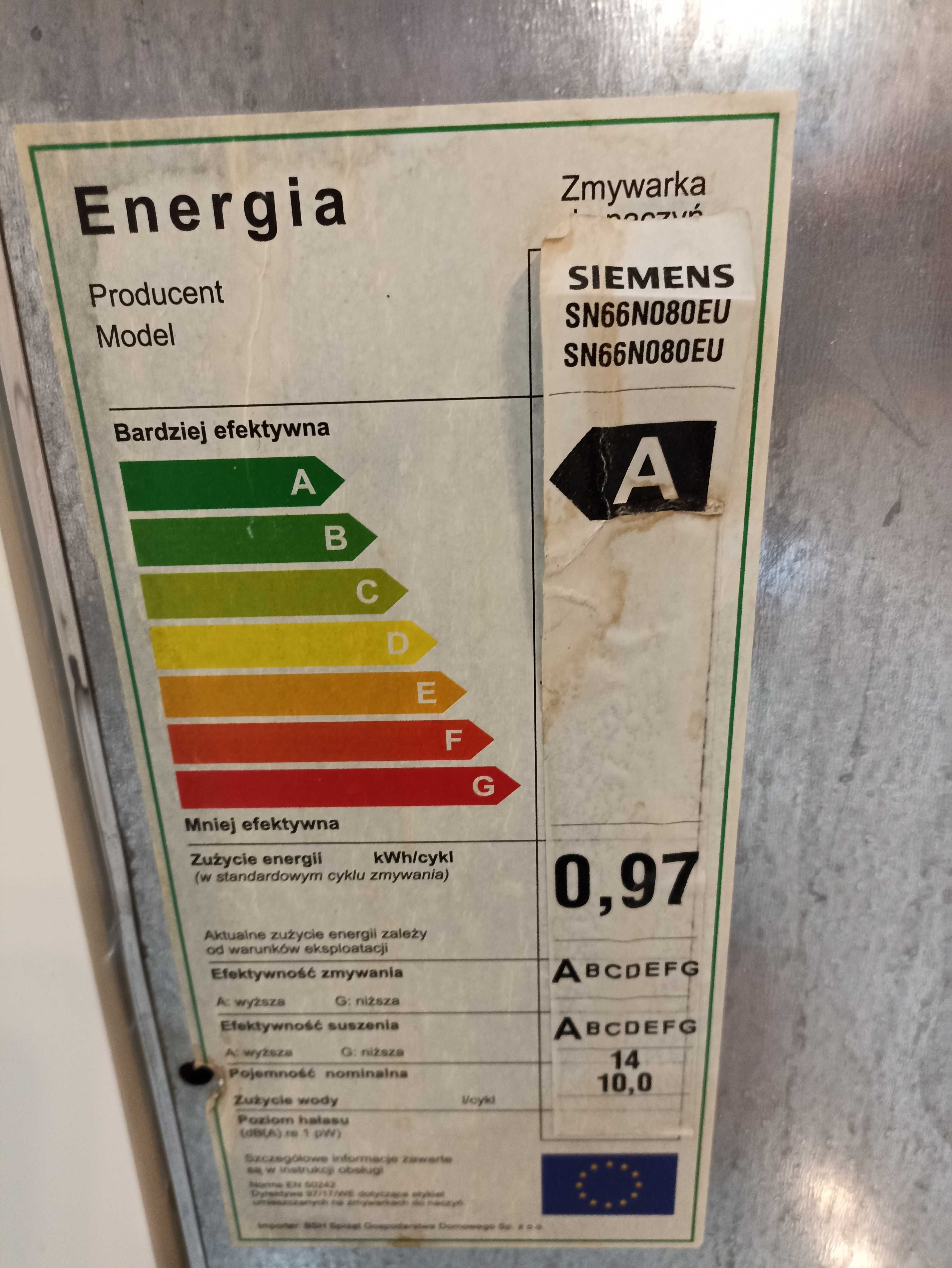 Zmywarka do zabudowy siemens 60 cm cena nowej 2600 zł