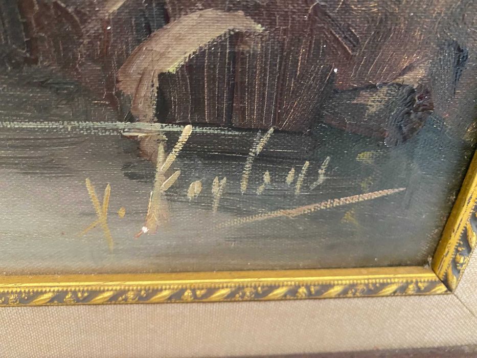 Quadro com pintura a óleo de J. Anaya 74,5 × 67 cm