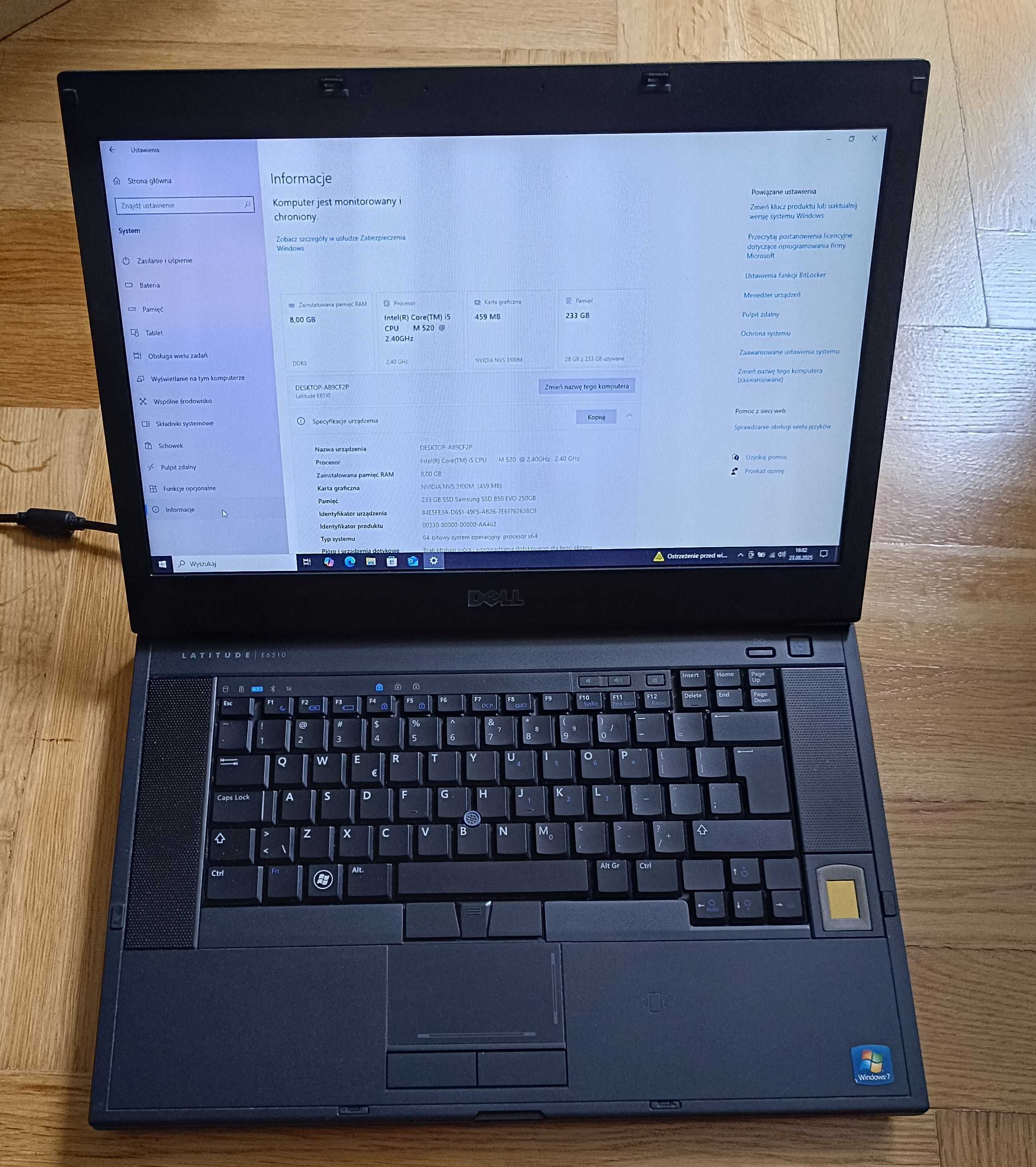 Laptop Dell E6510 Intel Core i5 2x4GB 250GB podświetlana klawiatura