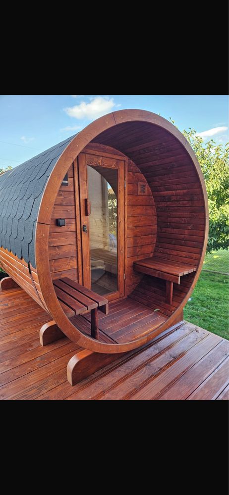 SAUNA ogrodowa + Przedsionek + Beczka do chłodzenia