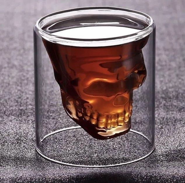 Склянка для віскі  череп skull glass 50 мл з подвійними стінками