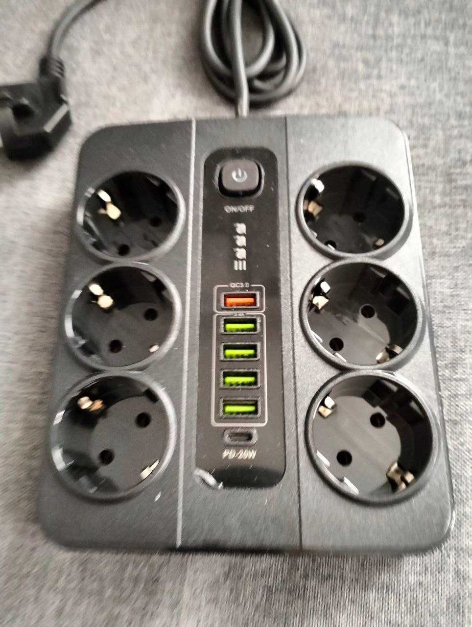 Мережевий фільтр, сетевой удлинитель, 6 евро розеток+USB.