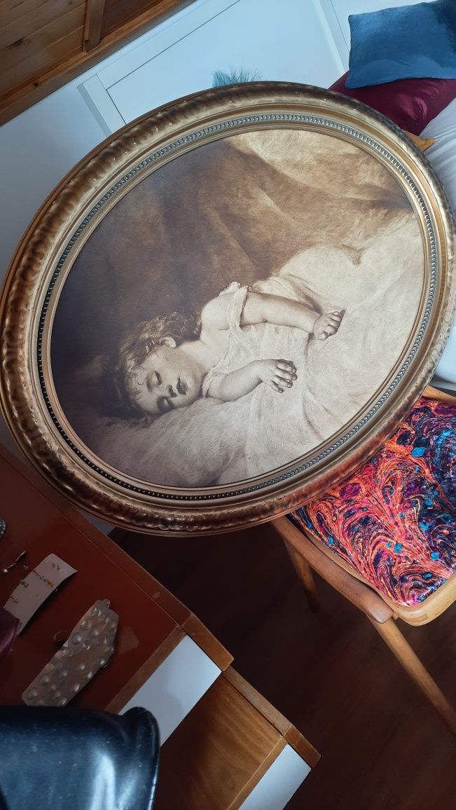 Obraz owal ,vintage, przedwojenny, Niemcy.
