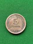 Moeda de 5 centavos de 1922, mbc, rara