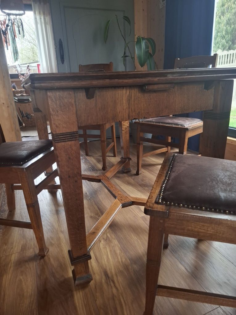 4 Krzesła stół rozkładany, krzesło drewniane, tapicerowane, secesja