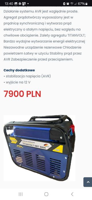 Agregat prądotwórczy 7,2 kw