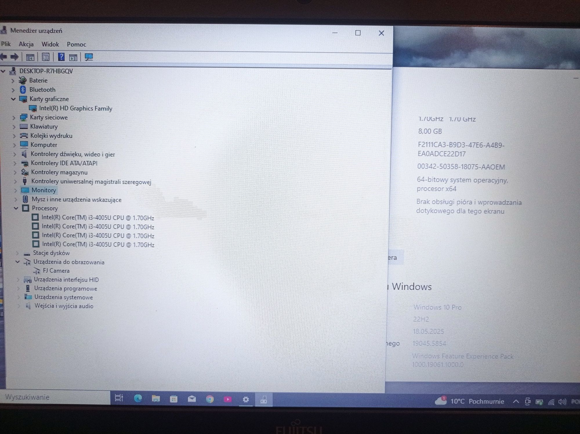 Fujitsu A514 - i3-4005/250gb/8gb/intel hd 4400.