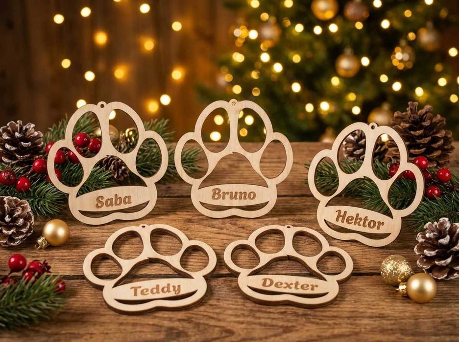 Sierściuchowe łapki, łapki na choinkę zawieszka z łapką kota lub psa