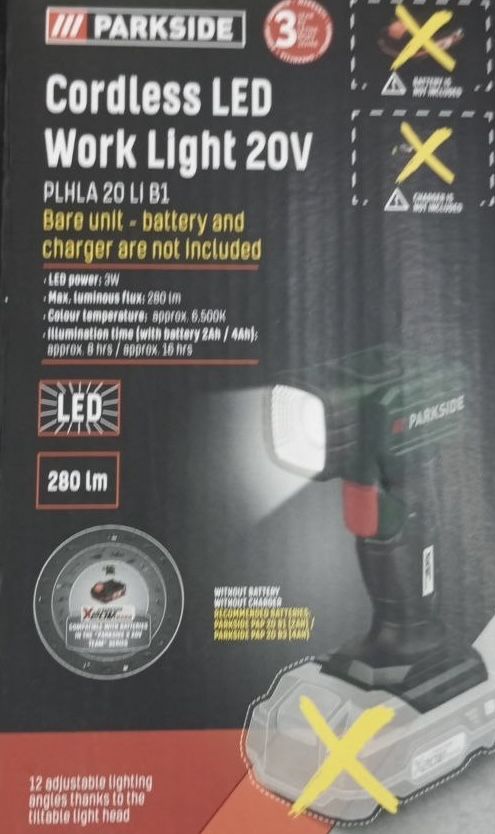 Акумуляторна світлодіодна лампа PARKSIDE® 20 В, PLHLA 20 Li B1